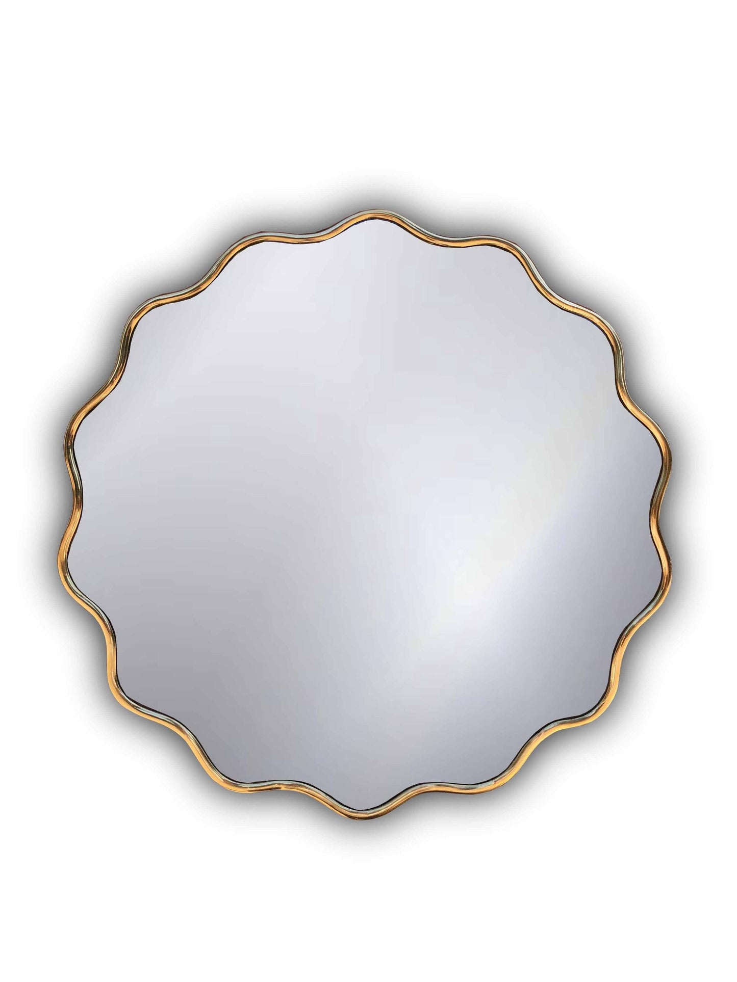 Round- Wavy Brass Mirror
