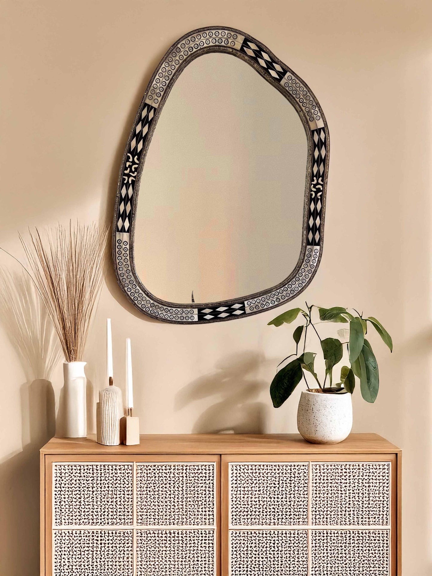 Asymmetrical Mirror - Irregular Bone Inlay Mirror