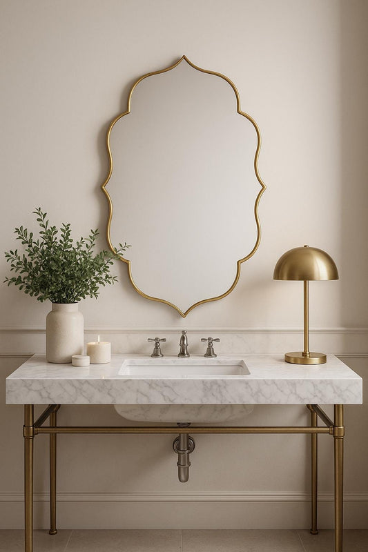 Modern Wavy Gold Mirror - Asymmetrical Brass Bathroom Decor