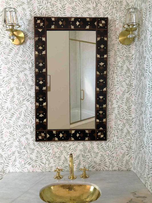 Bone Inlay Wall Mirror - Rectangular Bathroom  Vanity Mirror