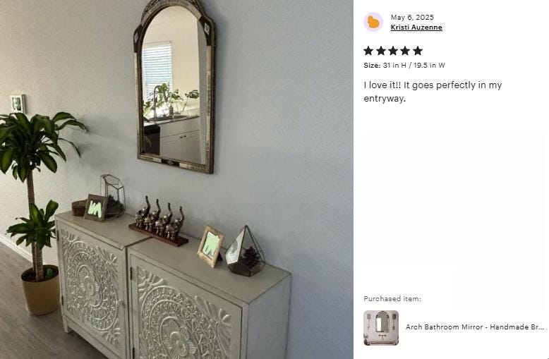 Arch Bathroom Mirror - Handmade Brass and Bone Wall Arch Mirror