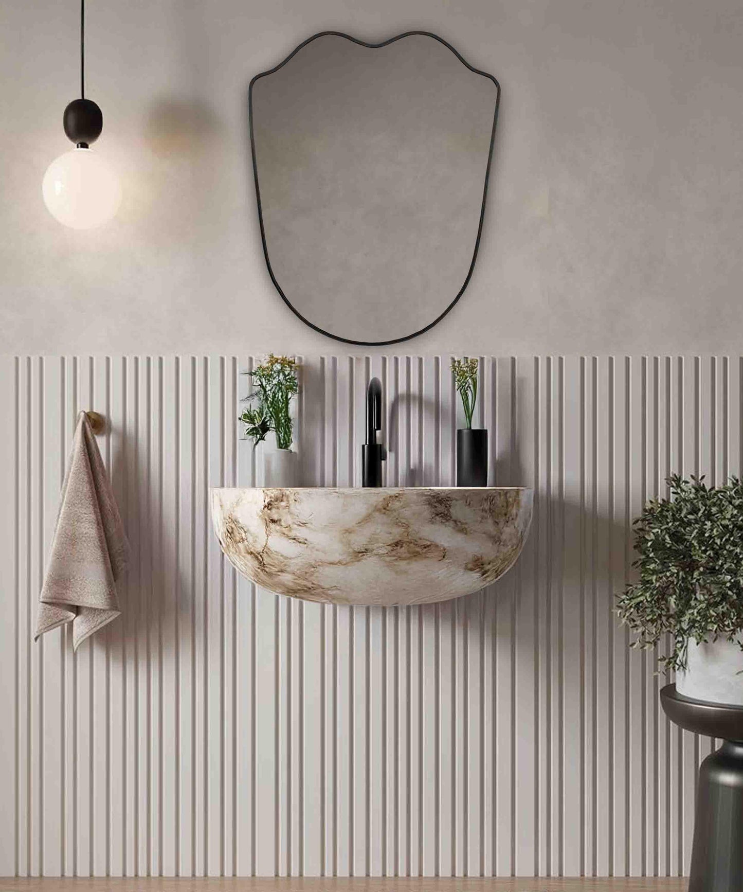 Italien Style Btahroom Mirror, Asymetrical mirror, Brass Wall Mirror, Asymetrical Mirror, Irregular mirror, Gold Mirror