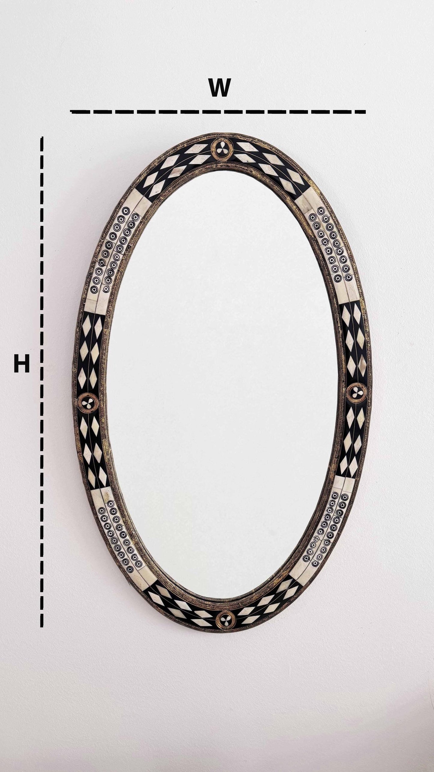 Oval Bathroom Mirror - Handmade Brass and Bone Wall Mirror
