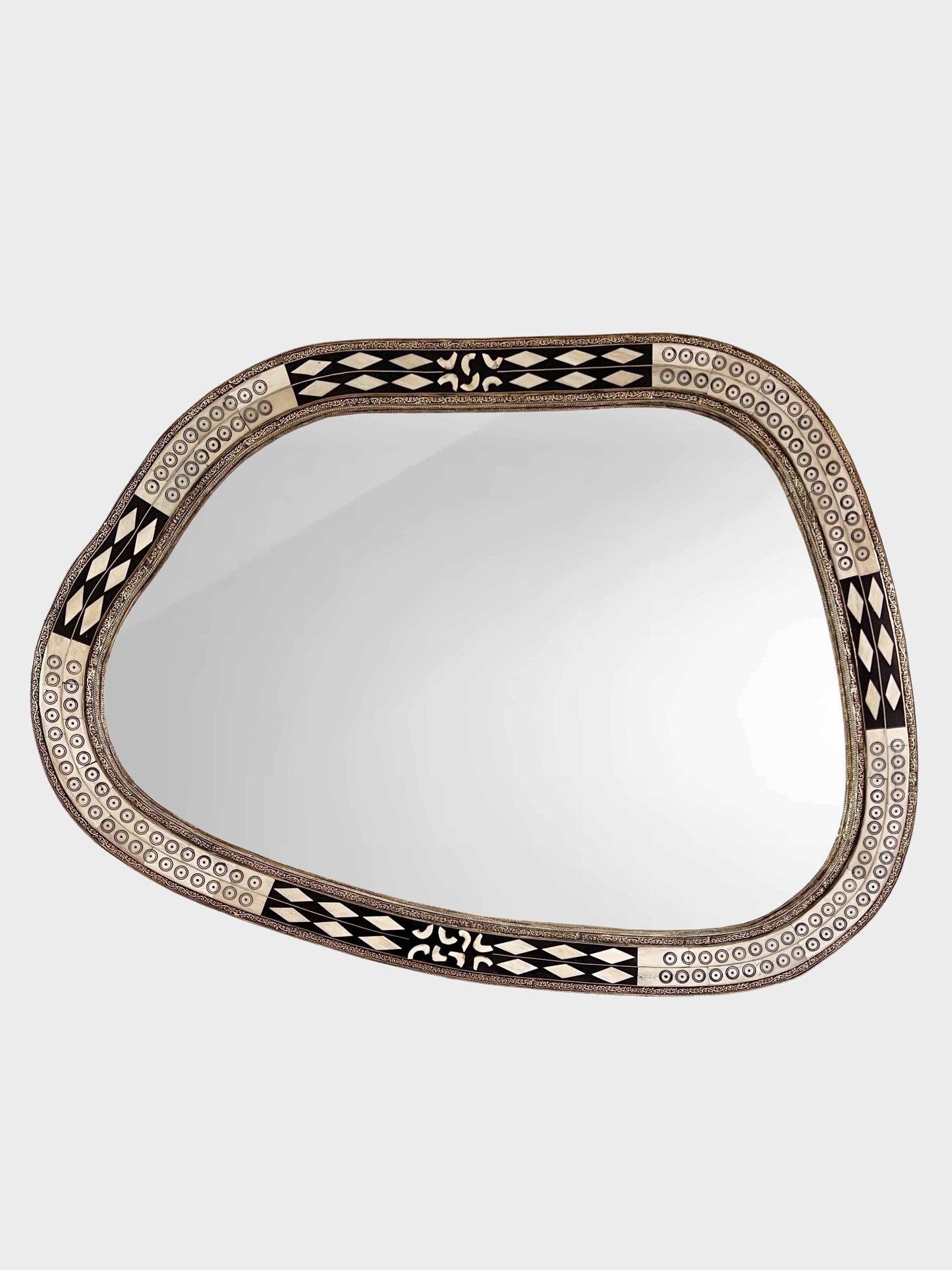 Asymmetrical bone frame Mirror in white background