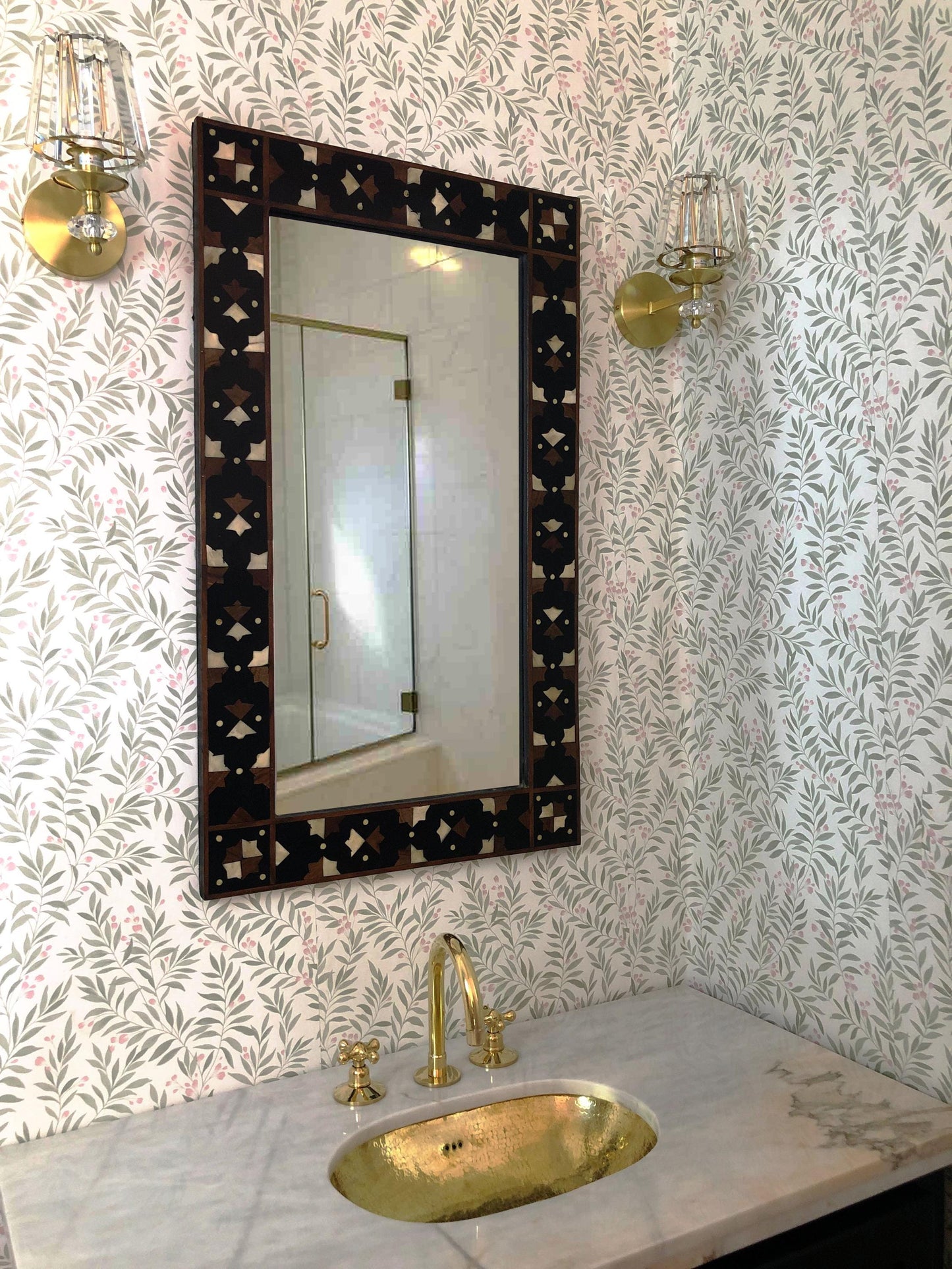 Bone Inlay Wall Mirror - Rectangular Bathroom  Vanity Mirror