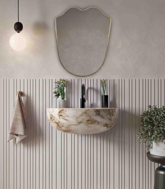 Italien Style Btahroom Mirror, Asymetrical mirror, Brass Wall Mirror, Asymetrical Mirror, Irregular mirror, Gold Mirror