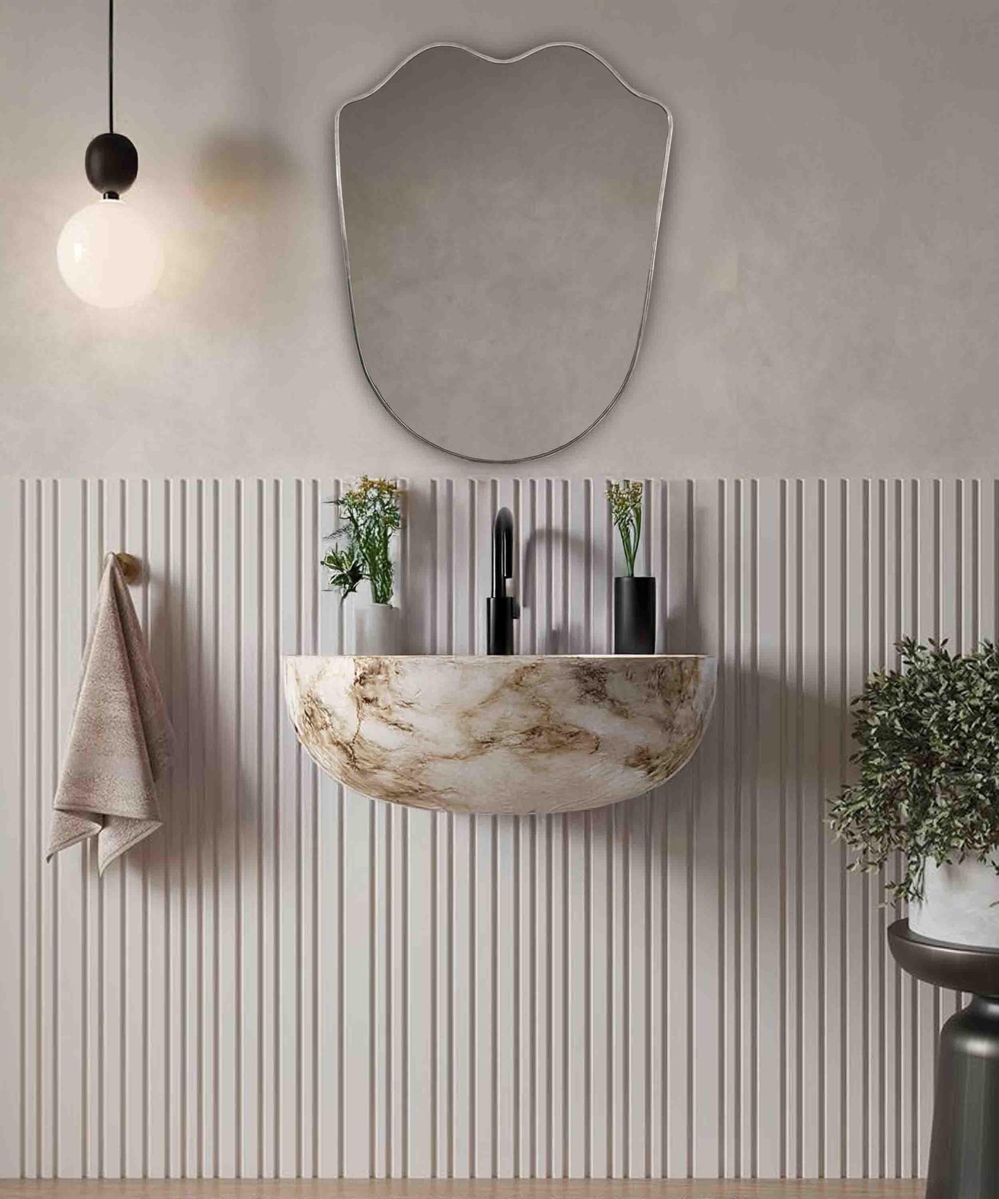 Italien Style Btahroom Mirror, Asymetrical mirror, Brass Wall Mirror, Asymetrical Mirror, Irregular mirror, Gold Mirror