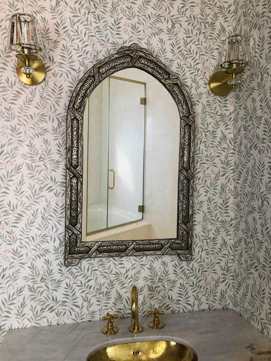 Bone Inlay Arched Mirror in above Brass Sink
