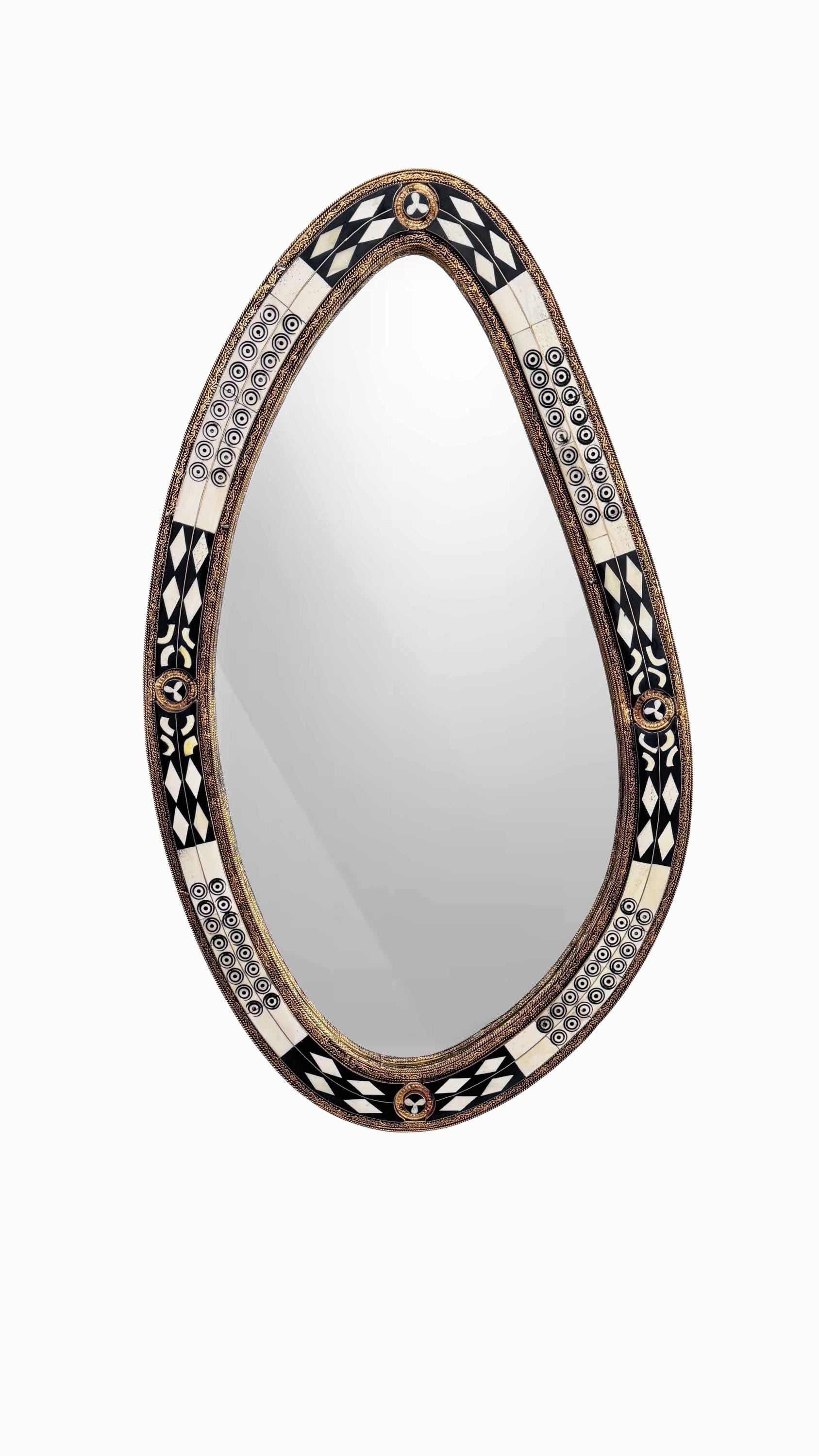 Bone inlay mirror in white background