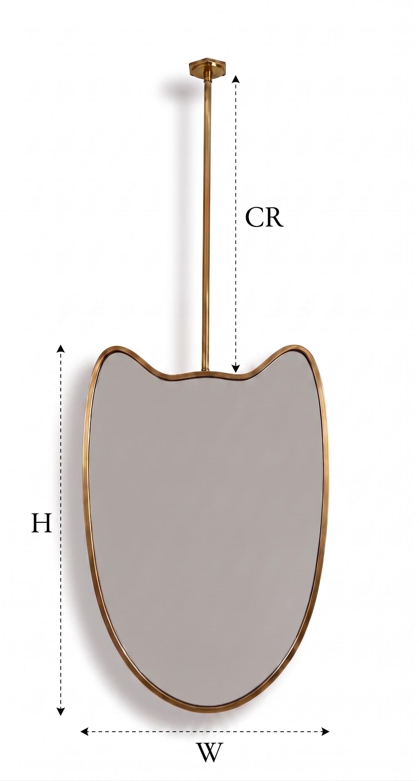 Mirror dimensions diagram showing hanging rod, height, and width measurements