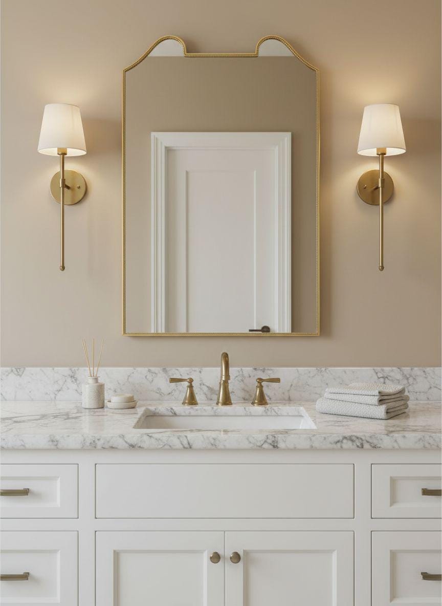 Antique château gold mirror over marble bathroom sink