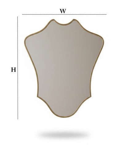 Curved shield brass mirror size and dimensions diagram