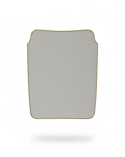 Irregular square unlacquered brass wall mirror on white background
