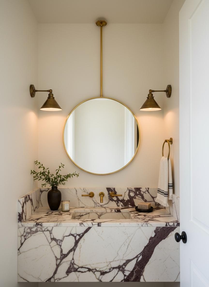 Ceiling Mounted Brass Mirror – Handmade Round Suspended Bathroom Mirror With Floating Frame
