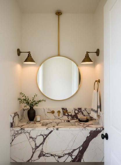 Ceiling Mounted Brass Mirror – Handmade Round Suspended Bathroom Mirror With Floating Frame