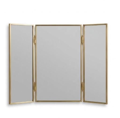Unlacquered brass three-panel folding vanity mirror