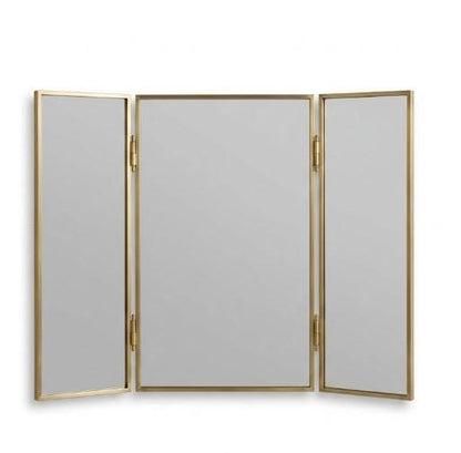 Unlacquered brass three-panel folding vanity mirror