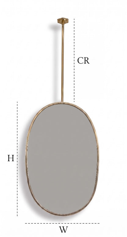 Suspended Oval Brass Mirror – Ceiling Mounted Vanity Mirror With Handcrafted Frame