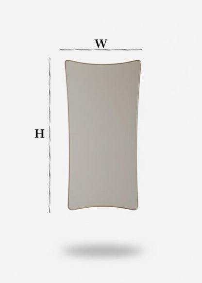 Curved brass mirror with organic shape showing height and width