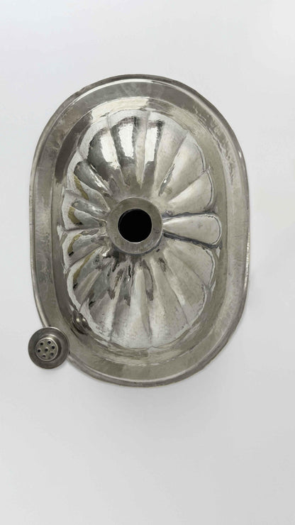 back of Oval Silver Bathroom Sink