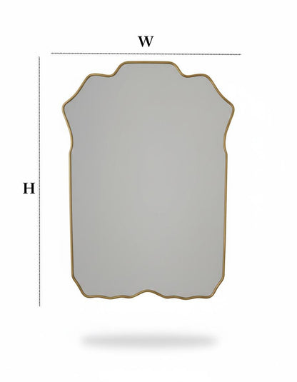 Curved scalloped brass mirror with size dimensions