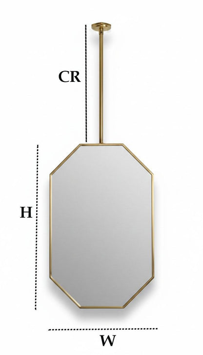 Octagonal Brass Mirror – Modern Ceiling Suspended Bathroom Wall Mirror