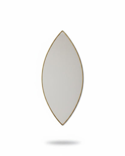 Handmade pointed oval brass wall mirror on white background