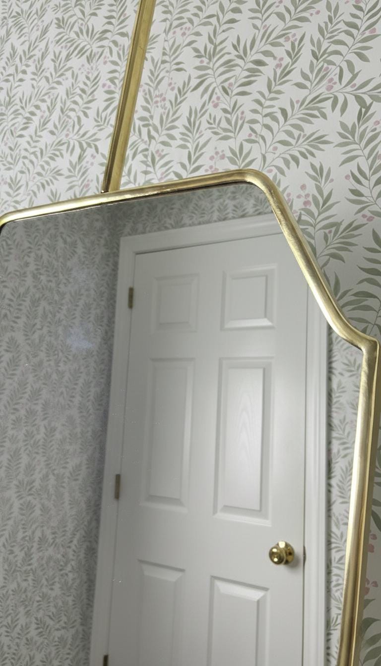 Side angle of brass octagon suspended mirror