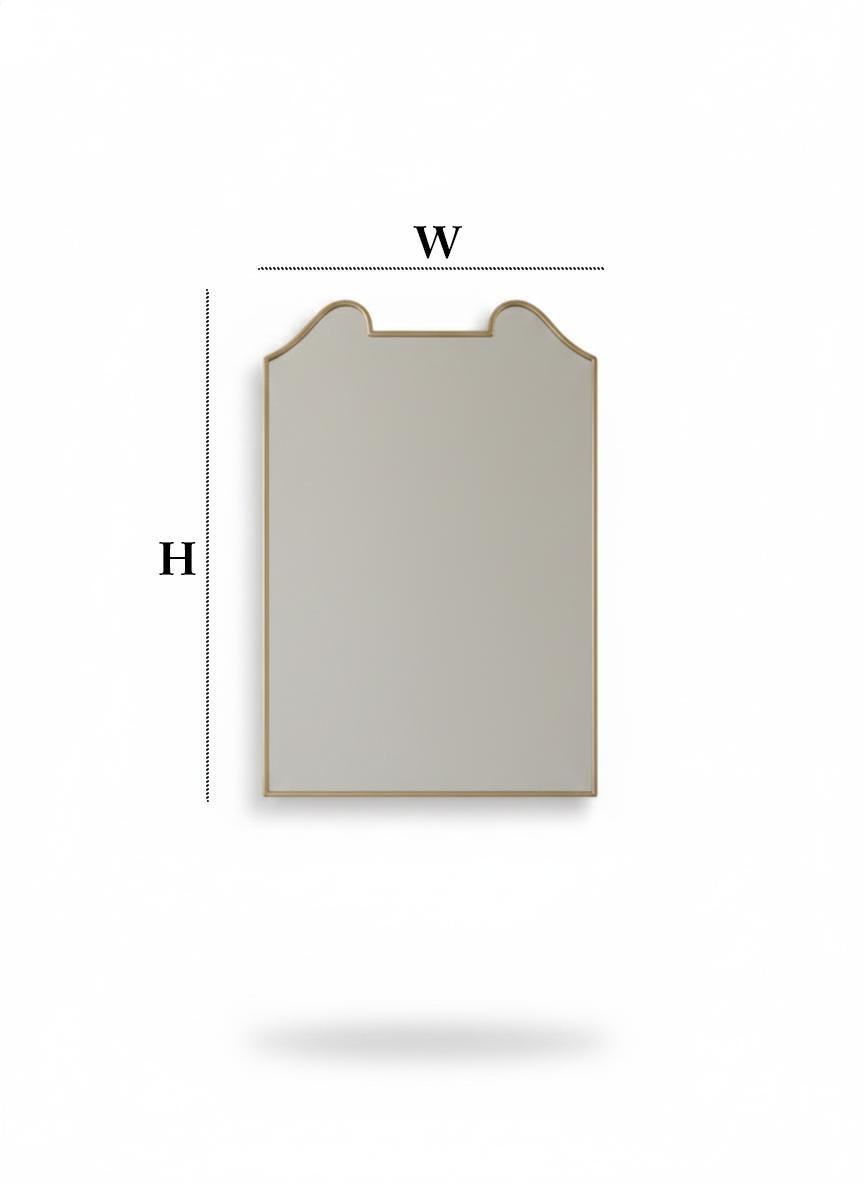 Rectangular curved top antique brass mirror with dimensions