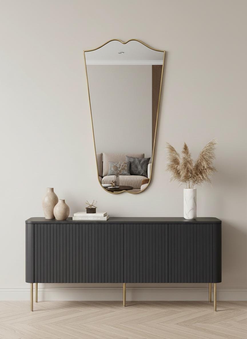 Elegant tall gold mirror in living space