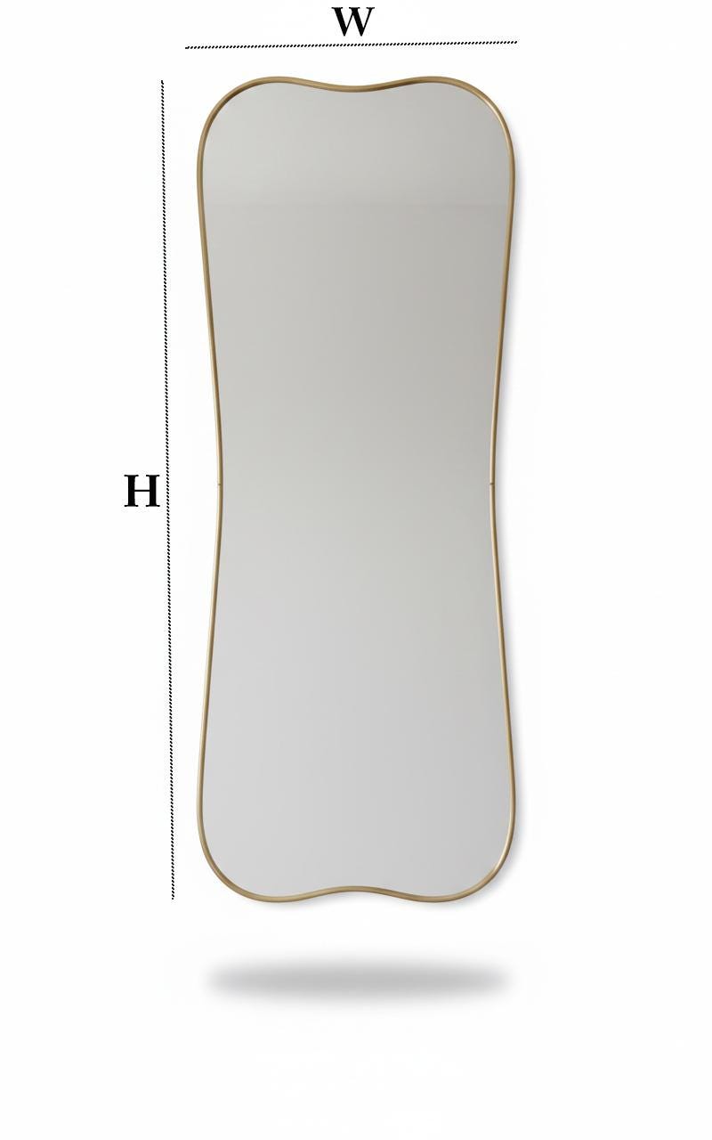 Wavy edge vanity mirror with width and height dimensions