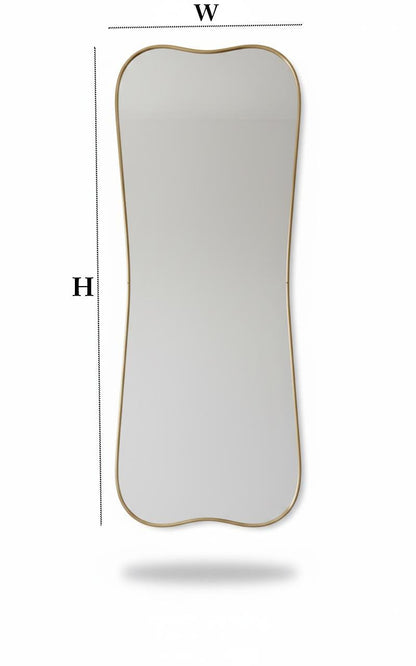 Wavy edge vanity mirror with width and height dimensions