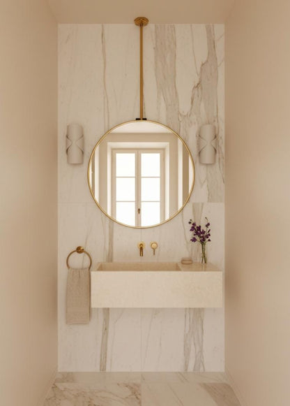 Ceiling Mounted Brass Mirror – Handmade Round Suspended Bathroom Mirror With Floating Frame