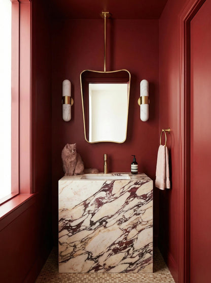 Ceiling Mounted Brass Mirror – Curved Suspended Bathroom Floating Frame
