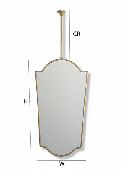 Suspended Brass Mirror – Ceiling Mounted Decorative Shield Wall Mirror
