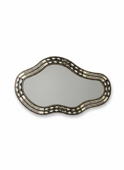 Horizontal freeform bone and brass wall mirror