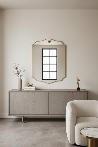 Unlacquered Brass Scalloped Mirror – Curved Edge Chateau Style Wall Mirror