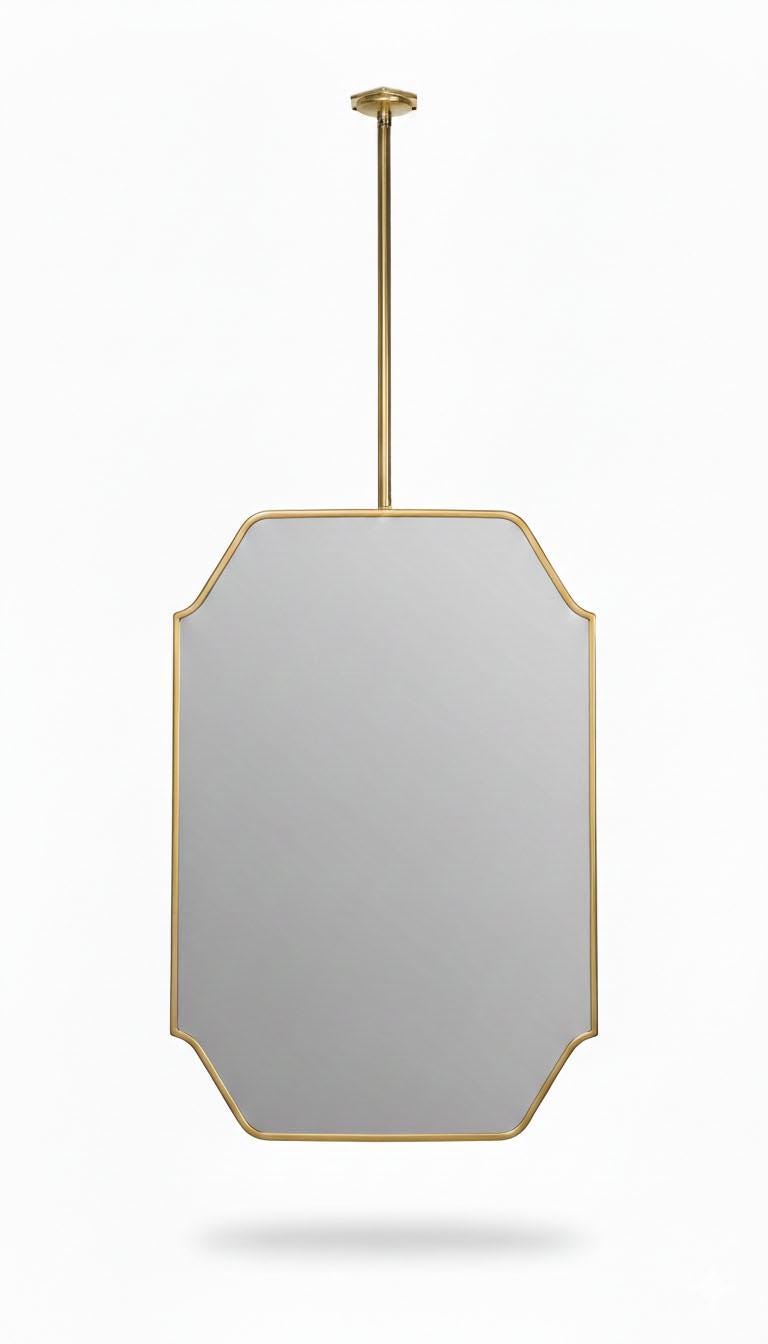 Suspended Brass Mirror – Ceiling Mounted Octagon Brass Mirror with Handcrafted Frame