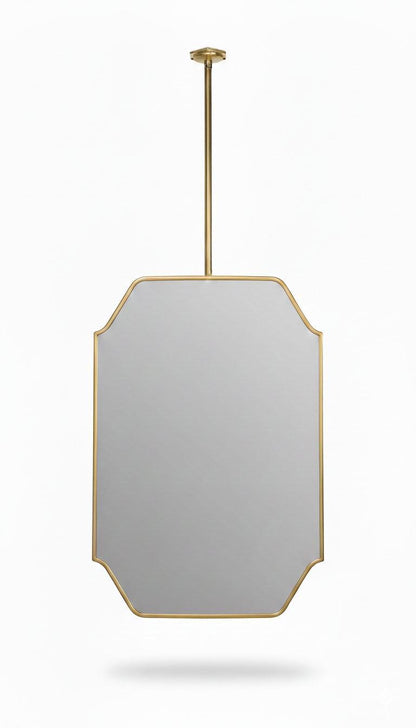 Suspended Brass Mirror – Ceiling Mounted Octagon Brass Mirror with Handcrafted Frame