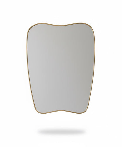 Soft curve brass mirror in a white background
