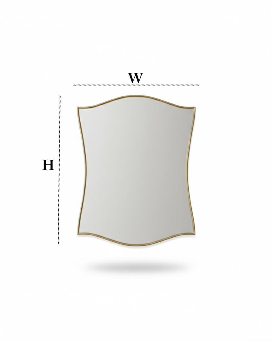 Scalloped brass wall mirror with curved edges