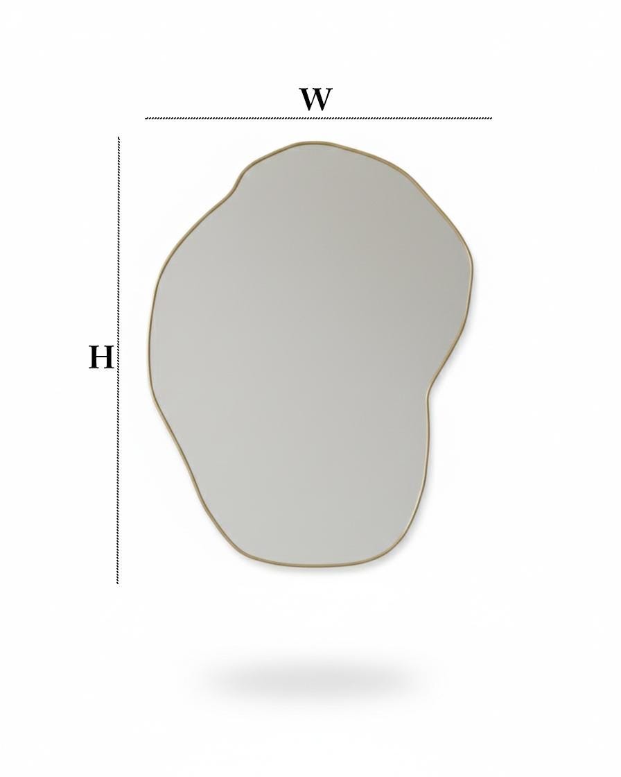 Irregular handmade brass mirror with height and width dimensions