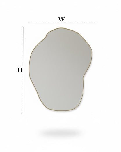 Irregular handmade brass mirror with height and width dimensions