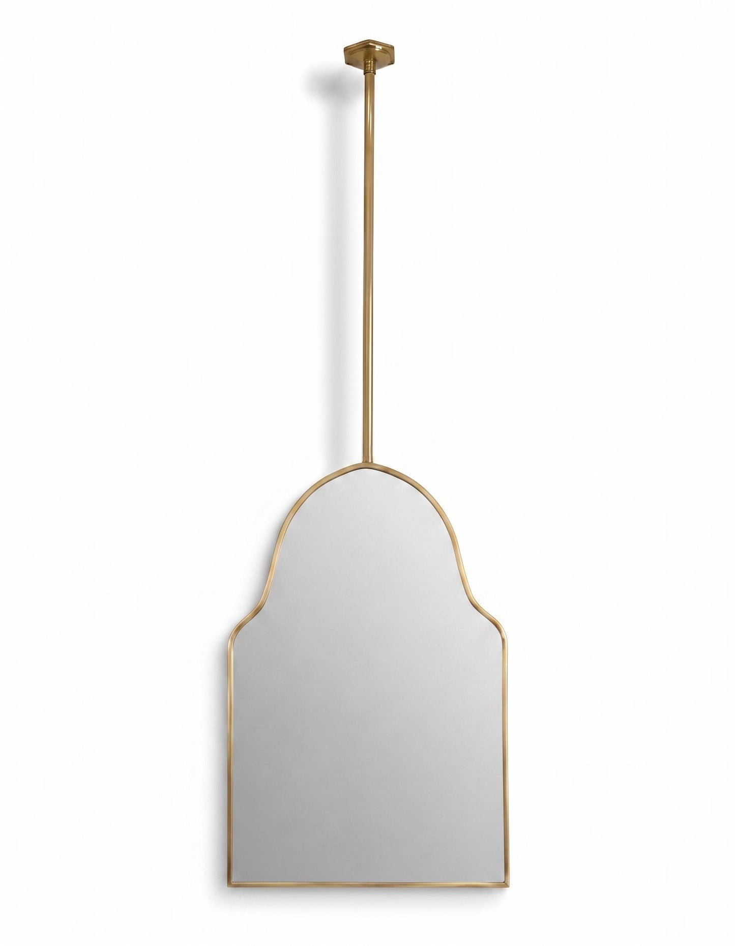 Ceiling Rod Brass Mirror – Handmade Suspended Vanity Mirror With Modern Arch Design