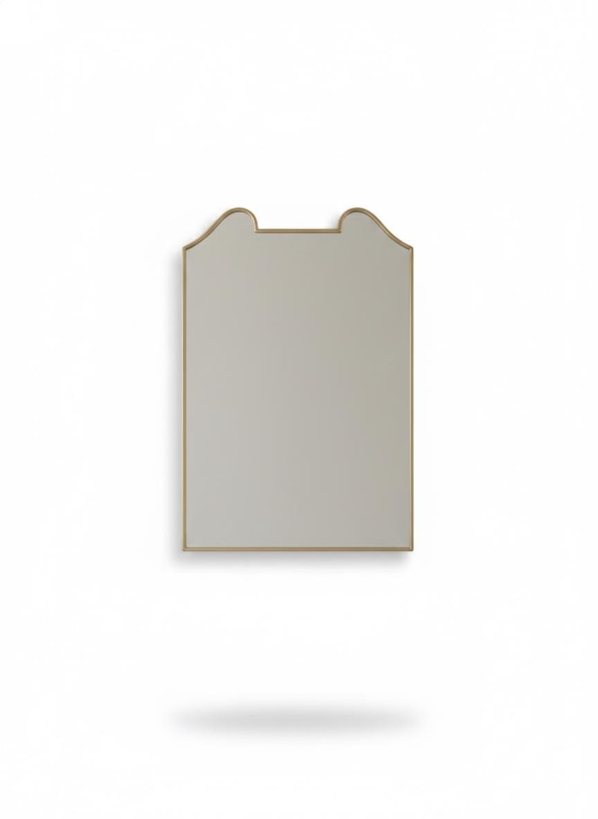 Rectangular curved top antique brass mirror in a white background