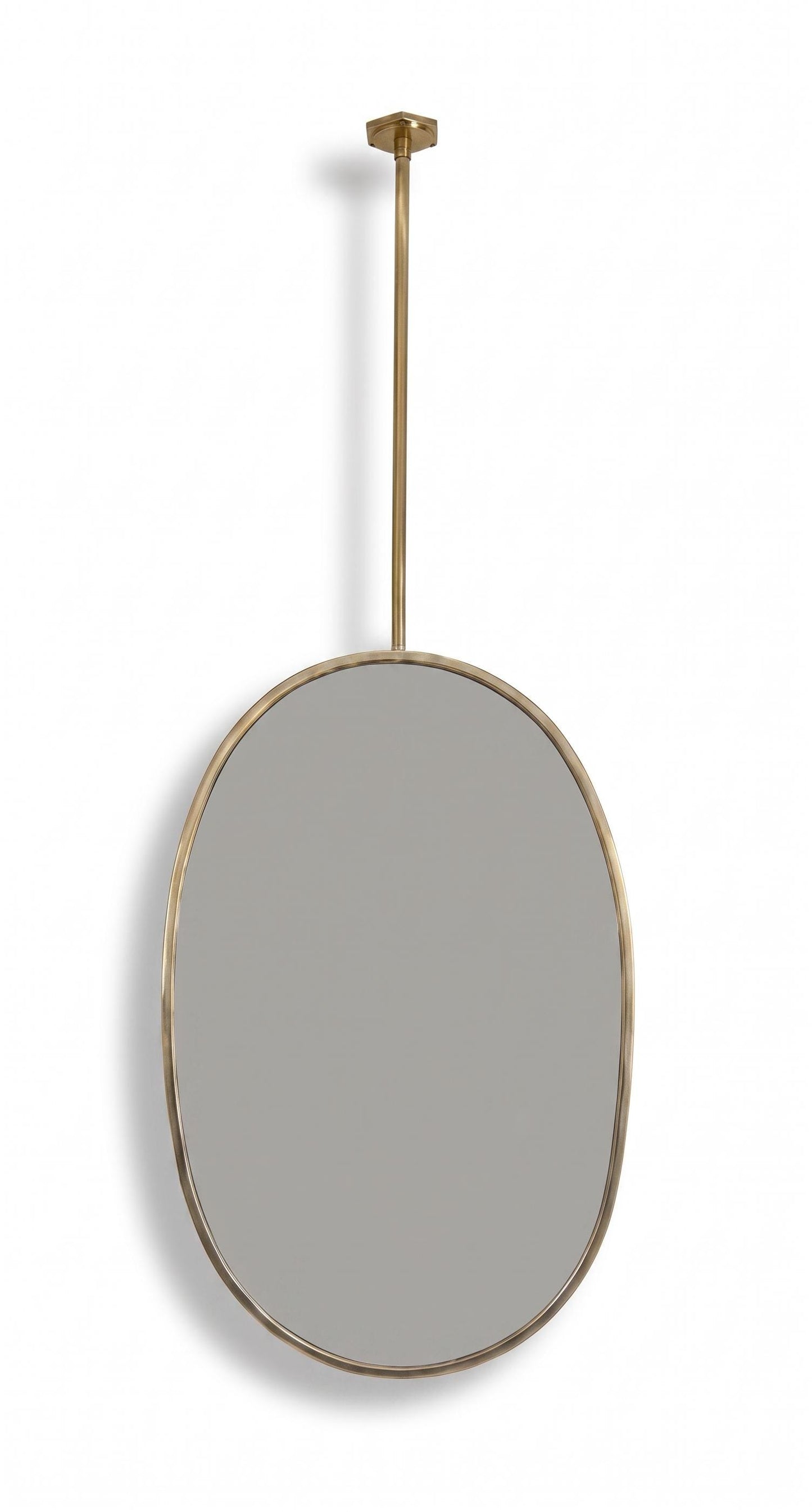 Suspended Oval Brass Mirror – Ceiling Mounted Vanity Mirror With Handcrafted Frame