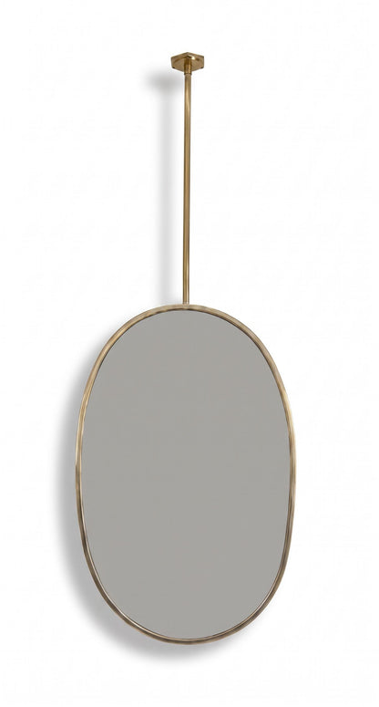 Suspended Oval Brass Mirror – Ceiling Mounted Vanity Mirror With Handcrafted Frame