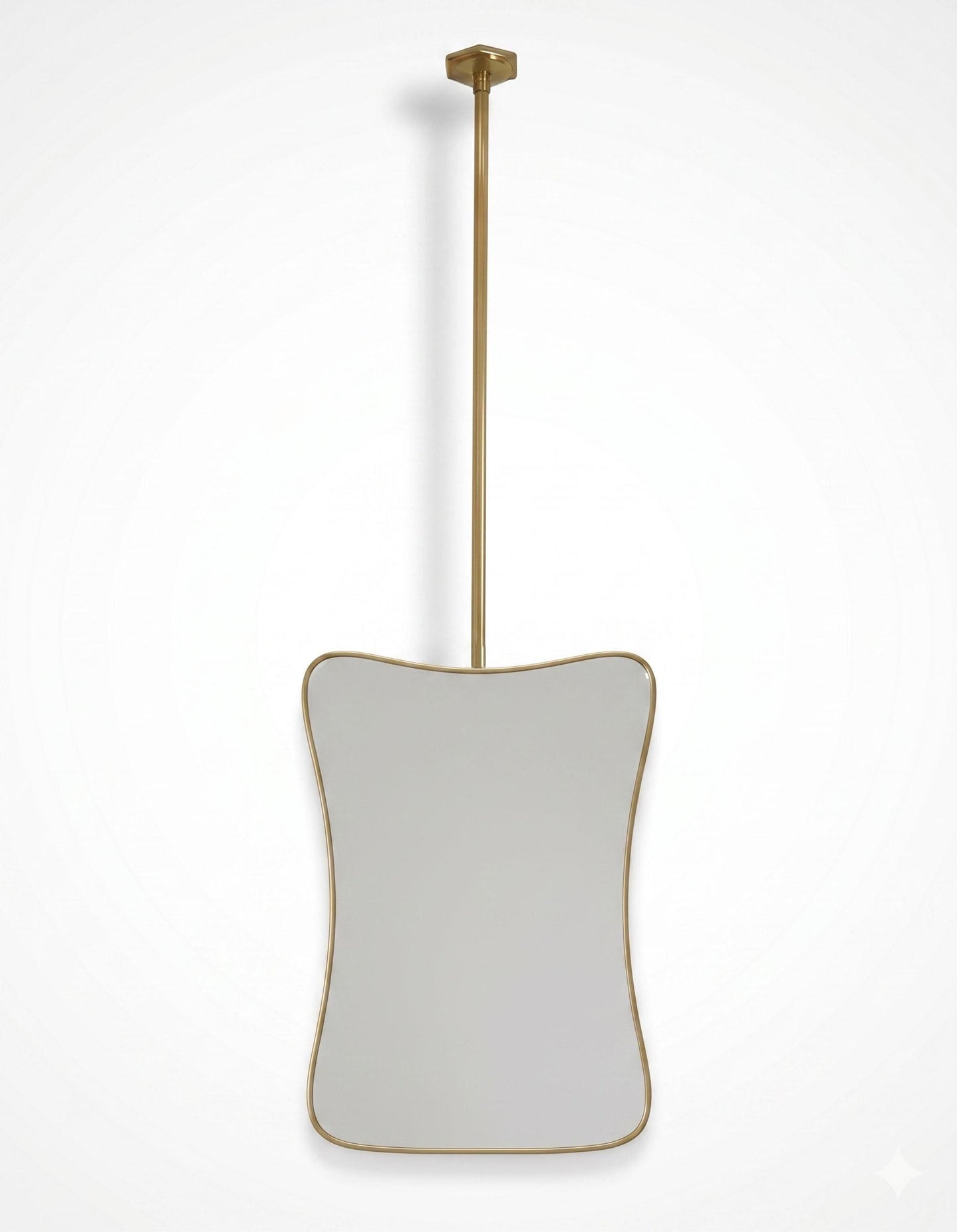 Curvy Brass Vanity Mirror – Modern Ceiling Mounted Floating Vanity Mirror