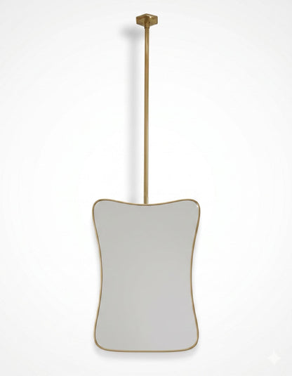 Curvy Brass Vanity Mirror – Modern Ceiling Mounted Floating Vanity Mirror