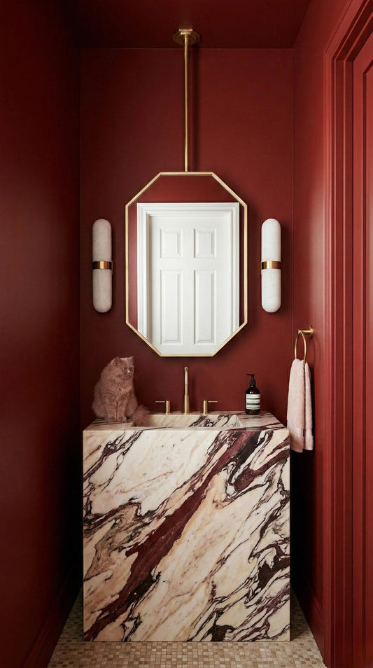 Octagonal Brass Mirror – Modern Ceiling Suspended Bathroom Wall Mirror